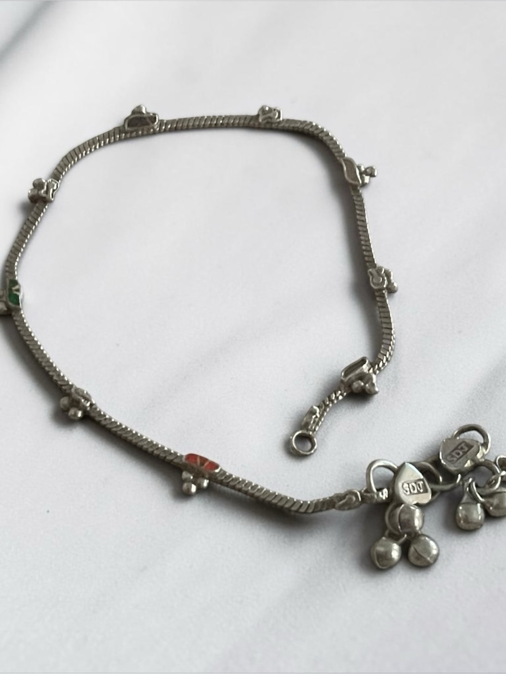 Sterling Silver Bracelet with Red and Green Accents Anklet